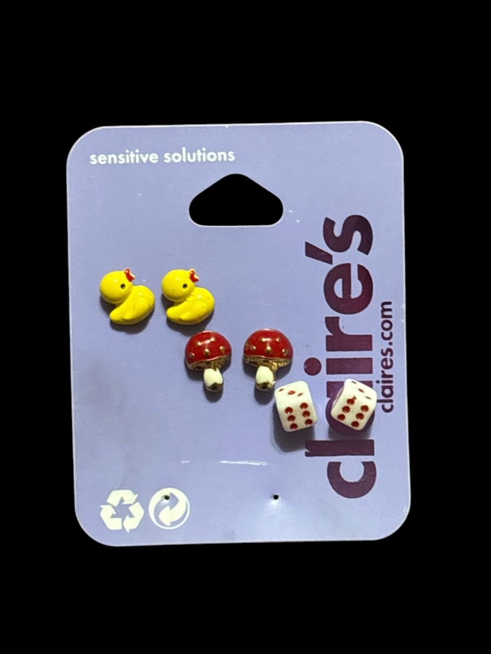 Claire's Yellow Duck, Red Mushroom & White Dice Stud Earrings